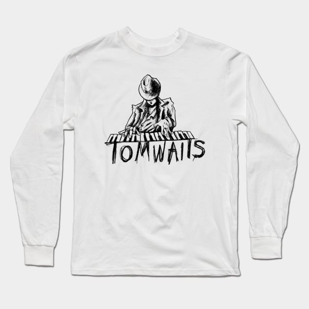 Tom Waits Cartoon Sketch Long Sleeve T-Shirt by DMBarnham